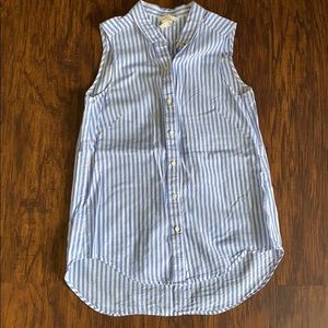 Blue and white striped button up tank top